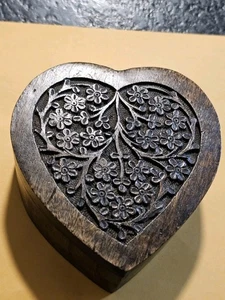 Handgeschnitzt Holz Boho Herz Blumen Schmuck Aufbewahrung Organisieren Weltmarkt - Bild 1 von 8