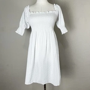 NEW Hill House The Athena Nap Dress Swiss Dot White XS Babydoll Mini Puff Sleeve - Picture 1 of 10