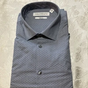 Mens CALVIN KLEIN Blue W/Navy Blue Dots Ls Dress Shirt XL 36/37 R 17-171/2 - Picture 1 of 6