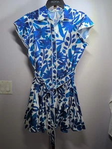 Lapogee weiß blau Blumen Button Down Hemd Minikleid Größe Medium Gürtel - Bild 1 von 7