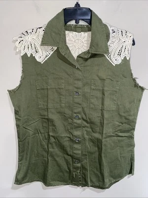 Camisa Jen’s Pirate Booty Blessed Sin Mangas Abotonada Crochet Verde Talla Med Foto 1 de 4