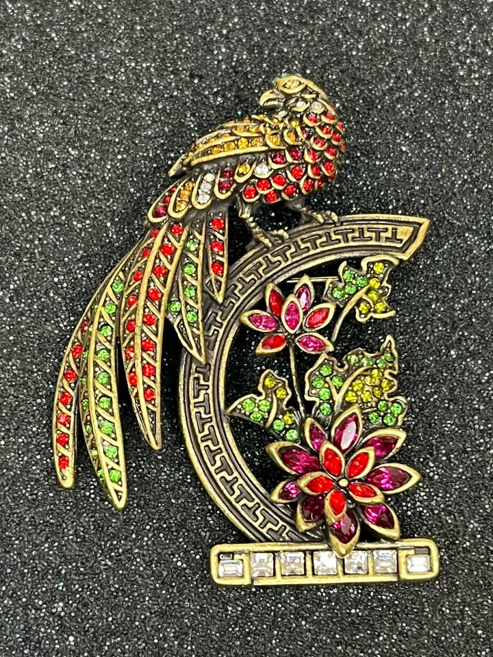 Heidi Daus Peacock Flowers Pin Brooch Swarovski Crystals Rhinestones Multicolour Foto 1 de 4