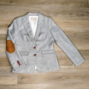 Blazer Banana Republic Gris Tweed 10 Gamuza Parche en el Codo Caliente Rosa Acento Academia - Imagen 1 de 13