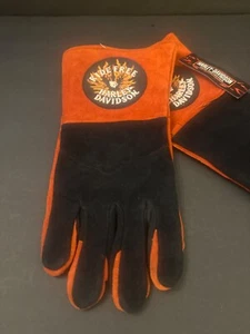 Harley-Davidson RIDE FREE Orange & Black Leather Welding/Riding Gloves -Lg. - Picture 1 of 12