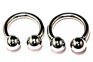 Pair 10g 5/8 Internally Threaded 8mm ball Horseshoe Ring Surgical Steel - Picture 1 of 2