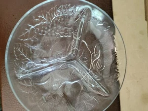Pressed Clear Glass Fruit Pattern Divided Relish Plate - Picture 1 of 5
