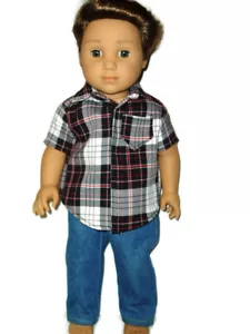 Jeans & Plaid Shirt doll clothes for Boys fits American Girl Boy dolls Handmade - Picture 1 of 10