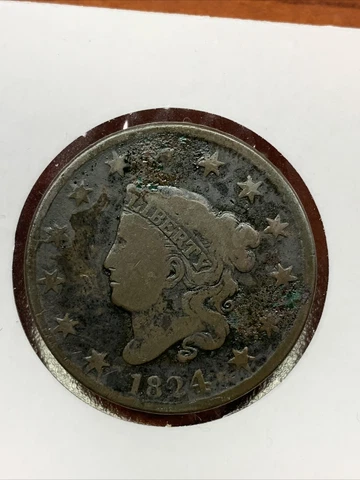 1824 Coronet Cent (VGDETAILS) Coronet Head US Antique Coin Copper Cover