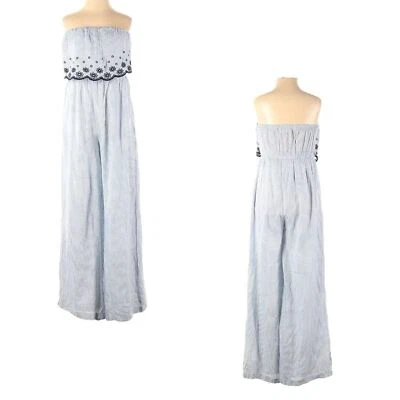 Mono JESSICA SIMPSON NUEVO CON ETIQUETAS Floral Bordado Sin Tirantes Pierna Ancha L Foto 1 de 4