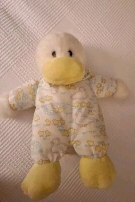 Vintage Carters Duck Stuffed Rattle Plush Toy ~ Pond Print ~ RARE - Image 1 of 4