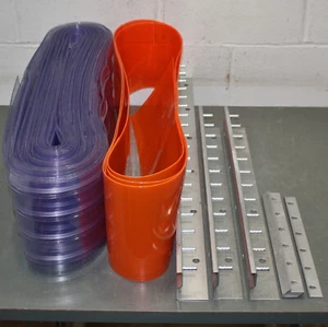 TMI Industrial Strip Door Kit 999-00608, 8 ft x 7 ft, Clear & Orange PVC Curtain - Picture 1 of 9