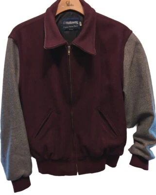 Chaqueta Universitaria Holloway XL Letterman De Colección Lana Cuero Borgoña Rojo Gris Foto 1 de 4