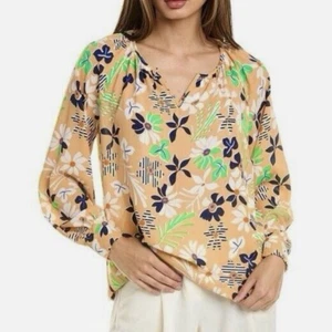 Cabi Island tropische Blumen gesmokte Ärmel Schlitz Ausschnitt Bluse 6296 Small - Bild 1 von 8