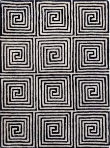 2 x 3 ft Hand Tufted Rug for Kids Teens 100% Wool Geometrical Black Grey Puzzle - Picture 1 of 6