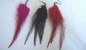 FEATHER EARRINGS: 3 SINGLE FEATHERS CLIP-ON MR. T FANCY DRESS - Picture 1 of 4