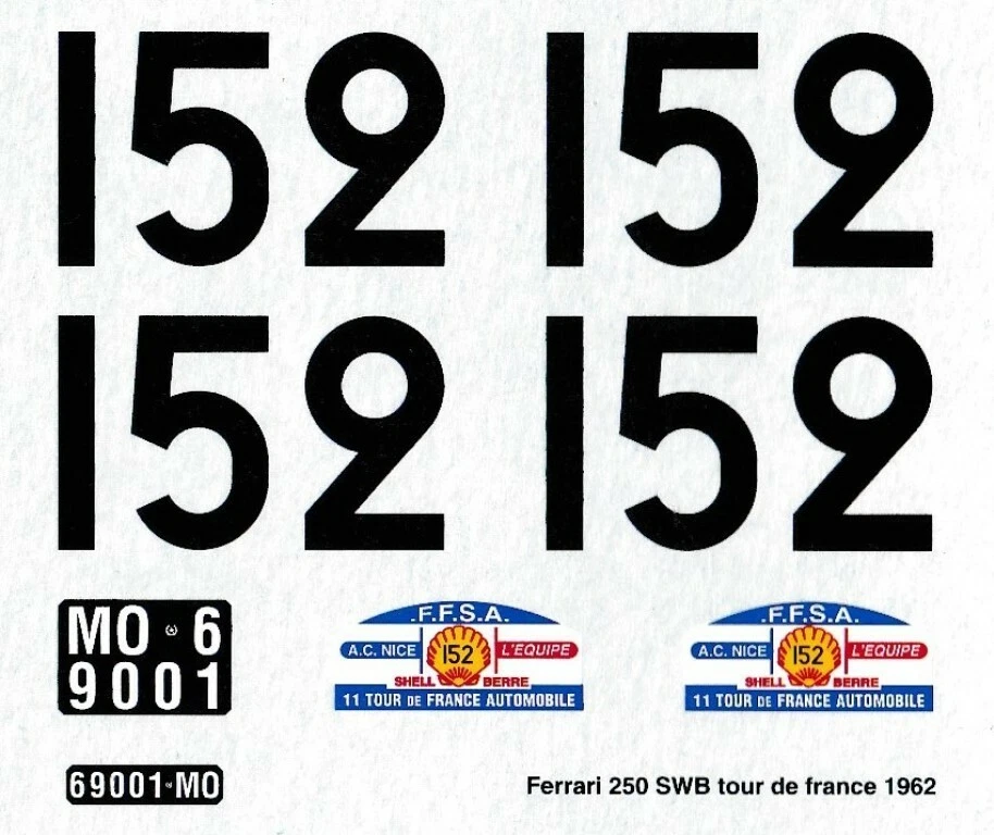 Decal 1/24 Ferrari 250GT SWB Tour auto '62 #152 Tecnomodel by Zanchetti - Immagine 1 di 1