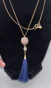 Ann Taylor Long Gold Tone W/pink & White Stones & Purple Tassel - Picture 1 of 5