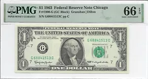1963 $1 CHICAGO FRN. PMG GEM Uncirculated 66 EPQ Banknote. G/C block. 2nd of 2 - Picture 1 of 2
