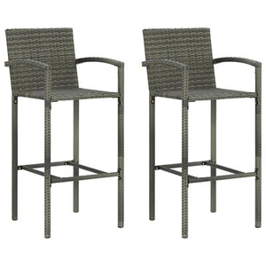 Bar Stools 2 pcs Grey Poly Rattan W0H5 - Picture 1 of 8