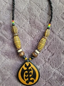 22" Unisex Jamaica Necklace/Boho/Beaded Necklace/Handmade/Rasta/Pendant - Picture 1 of 4