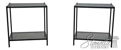 67327: Pair CHARLESTON FORGE 2 Tier Glass Top Iron End Tables - Image 1 of 4