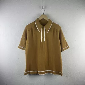 Vintage l 50s L Rockabilly Stretch Knit Contrast Stripe Collar Cabana Polo Shirt - Picture 1 of 14