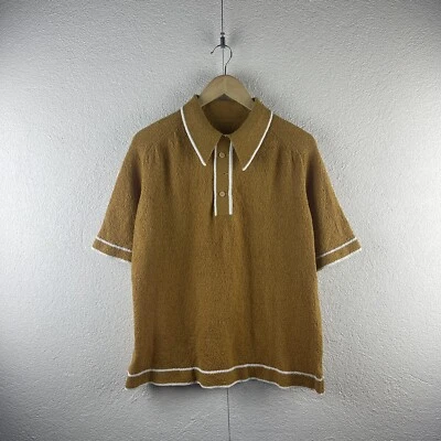 Vintage l 50s L Rockabilly Stretch Knit Contrast Stripe Collar Cabana Polo Shirt - Image 1 of 4