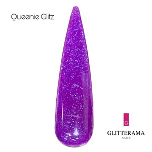 QUEENIE GLITZ Coloured Glitter Acrylic Powder Glitterama Nails Purple Neon shiny - Picture 1 of 1