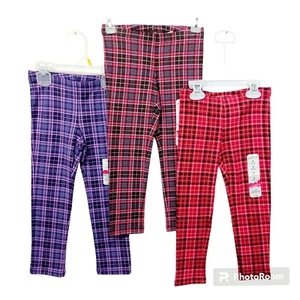 Jumping Beans Girls Plaid Leggings-4-Red-Purple-Pink-Full Length-3 Pairs - Picture 1 of 7