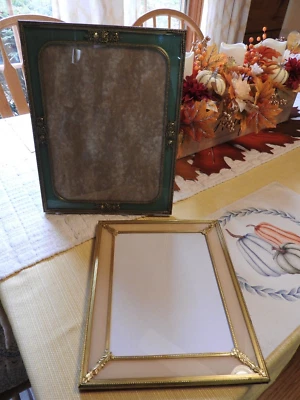 Lot 2 Vintage Brass Reverse Painted Glass Picture Frame Filigree Ormolu - Image 1 of 4