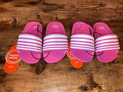 Girls Sandals Size 5/6 Lot Of 2 Wonder Nation Pink And White Flip Flop - Image 1 of 4