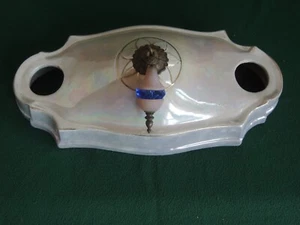 Art Deco Porcelain Luster Ware 2 Socket Glass Tassel Ceiling Fixture Germany - Picture 1 of 11