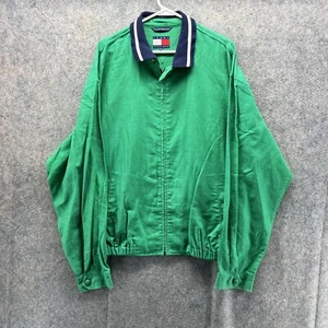 Tommy Hilfiger Jacket Men Extra Large Bomber Green Full Zip Vintage Linen XL 90s - Picture 1 of 12