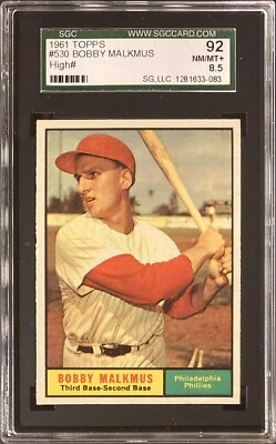 1961 Topps #530 Bobby Malkmus SGC 92 NM/MT+ 8.5 - Image 1 of 2