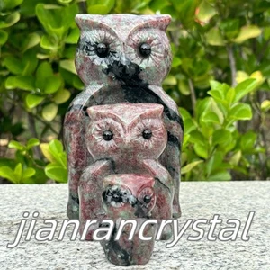 A set Natural Cauliflower jade Owl Skull Carved Quartz Crystal Halloween Gift - Picture 1 of 14