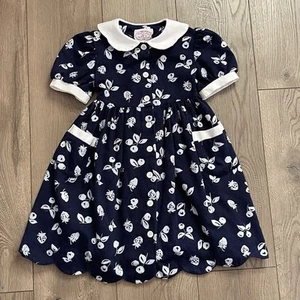 Vintage Plum Pudding Neiman Marcus Navy Fruit Print Girls Size 6 Dress - Picture 1 of 8