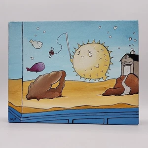 Original Acrylic On Canvas Painting Puffer Fish Fishing Signed 'Boyd' - Picture 1 of 8