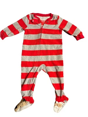 Just One You by Carters Footed Sleeper 12 meses Vellón Navidad Rojo/Gris Rayas Foto 1 de 4