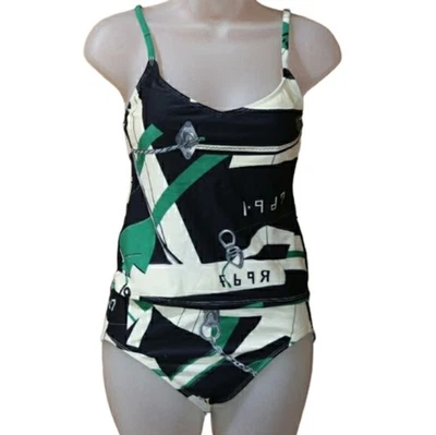 Maiô Tankini Lauren Ralph Lauren Vintage Anos 90 Y2K Verde Corrente Estampa 8 - Imagem 1 de 4