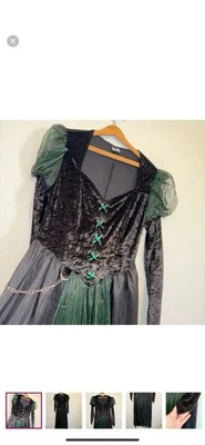 Vestido Largo de Terciopelo Negro El Mago de Oz con Brillo Verde Halloween Bruja Talla L Foto 1 de 4