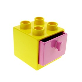 1x Lego Duplo Furniture Cabinet 2x2x1 1/2 Yellow Drawer Dark Pink House 4891 4890