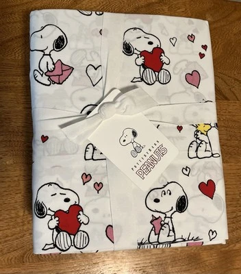 Juego de sábanas y 2 fundas Pottery Barn Teen Peanut Snoopy & Woodstock Hearts Nuevo en paquete Foto 1 de 4