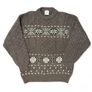 VTG Bonner of Ireland Sweater Mens Medium Brown Wool Aran Fair Isle Made Ireland - Picture 1 of 8