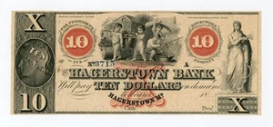 1800's $10 The Hagerstown Bank - Hagerstown, MARYLAND Note AU - Picture 1 of 2