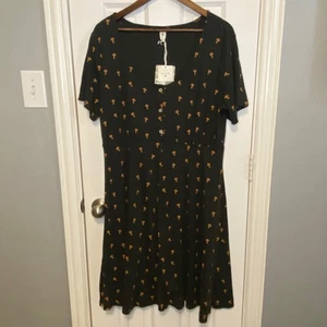 Kate Quinn NWT Olive Green Mushroom Print Button Front Midi Dress Women's XL - Picture 1 of 4