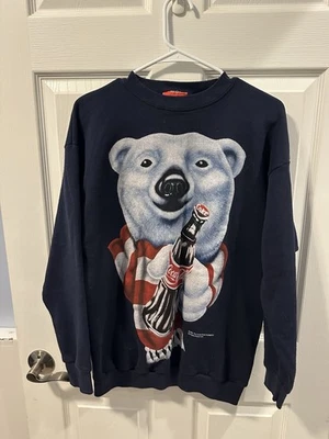 Sudadera Vintage Años 90 Coca-Cola Oso Polar Cuello Redondo Azul Marino 1995 Mediana Foto 1 de 4