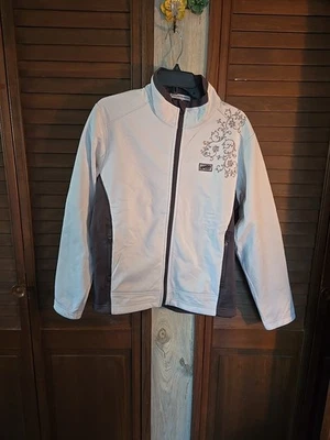 Port Authority Womens Sz Lg Full Zip White Gray Coat Fleece Jacket Stampin Up! - Image 1 of 4