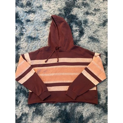 RVCA Women's Striped Pullover Hoodie Sweatshirt, Maroon Pink, Extra Large XL - Image 1 of 2