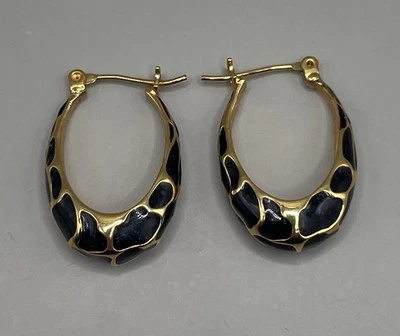 Pendientes de aro para mujer Joan Rivers perforados enchapados en oro esmalte negro leopardo Foto 1 de 4