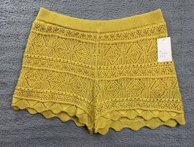 A New Day Womens XL Yellow High Rise Crochet Style Pull on Shorts - Image 1 of 4